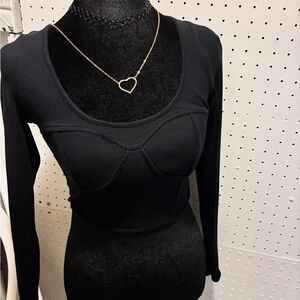 Zara Black Long-Sleeve Ribbed Bustier Crop Top